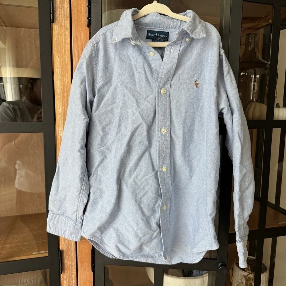 Ralph Lauren boys button down shirt oxford chambray cotton long sleeve polo pony